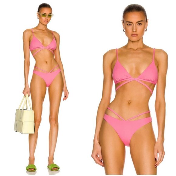 💕JONATHAN SIMKHAI💕 Bikini Set Harlen Top + Emmalynn Bottom Flamingo Pink S NWT - Picture 1 of 16